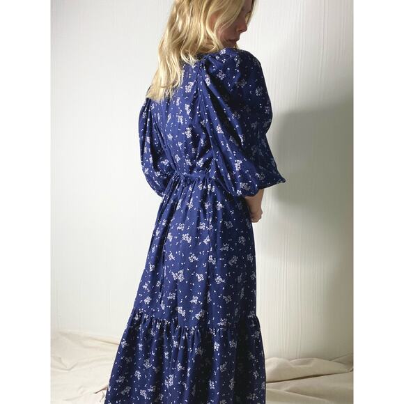 SUMMERSALT Navy Cotton Ditzy Floral Puff Sleeve Dress US SMALL - Picture 12 of 15